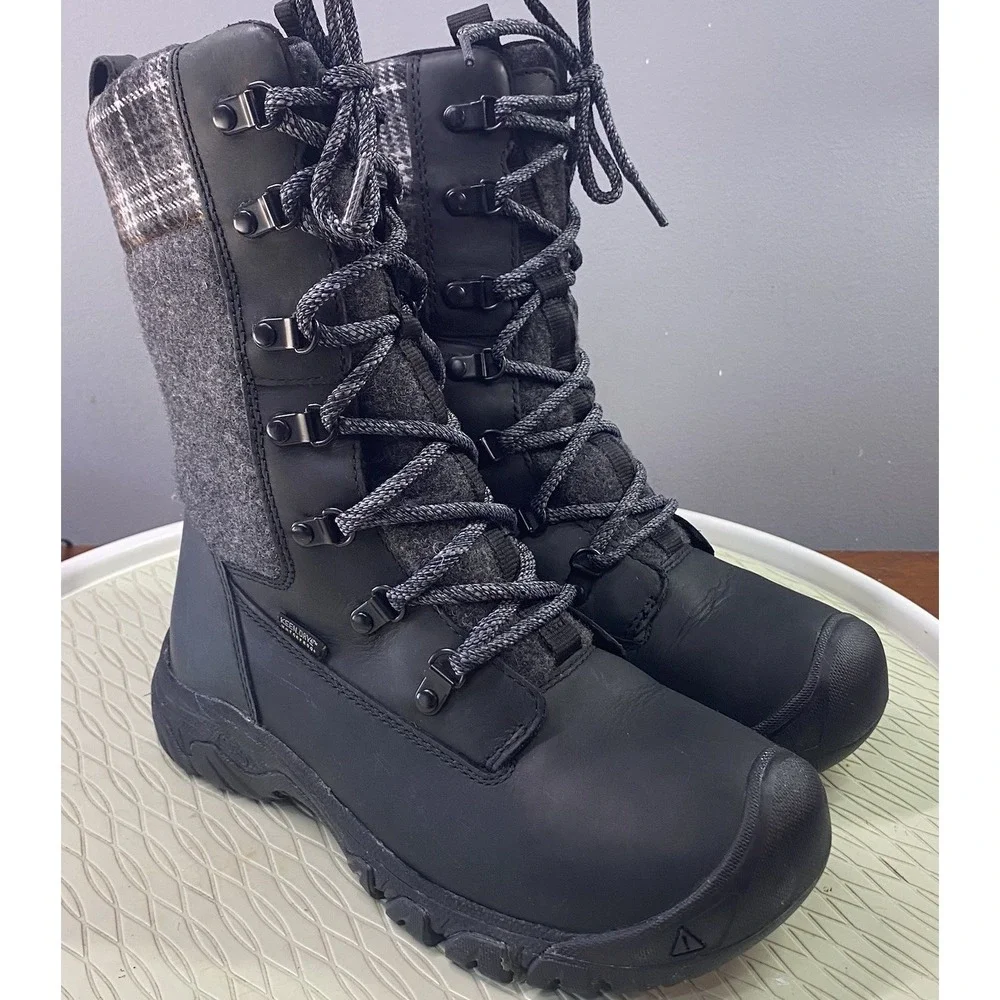 Keen DRY Women's Black&Gray Plaid Waterproof Hiking Winter Insulated Boots 6.5